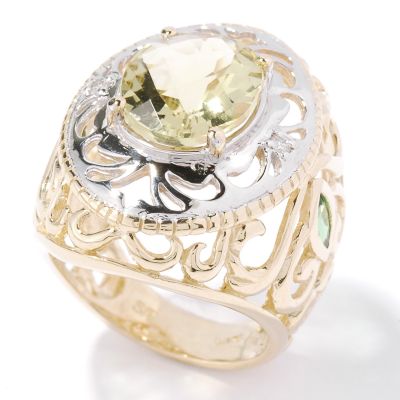 14K White / Yellow Gold Quartz, Tsavorite & Diamond Ring