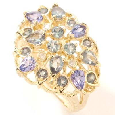 14K Gold Alexandrite, Tanzanite & Diamond Fan Ring