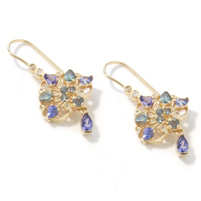 14K Gold Alexandrite, Tanzanite & Diamond Fan Earrings