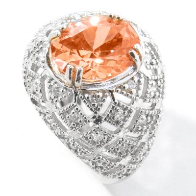 Sterling Silver / Platinum Champagne & White Cubic Zirconia Ring