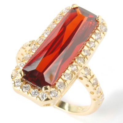 Sterling Silver / 18K Garnet Colored Brilliante Simulated Diamond Ring