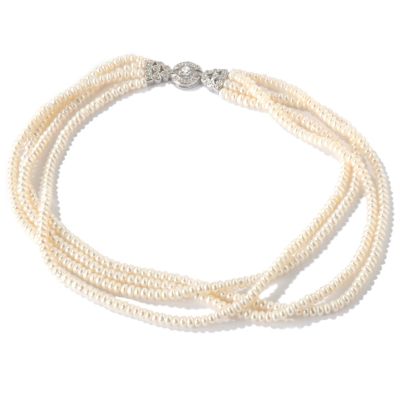 Sterling Silver 16" Cultured Pearl & Brilliante Simulated Diamond Necklace