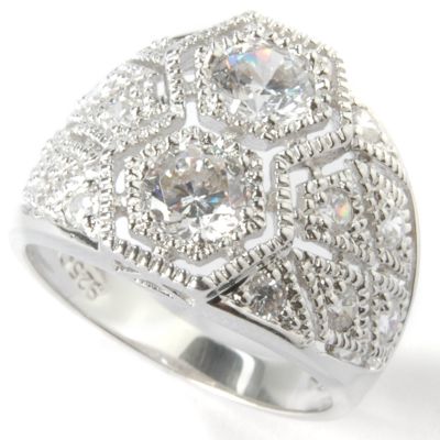 Sterling Silver / Platinum Brilliante Simulated Diamond Vintage-Style Ring