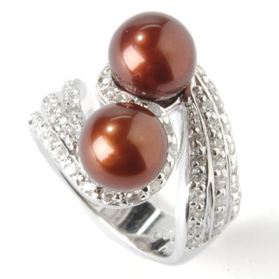 Sterling Silver Cubic Zirconia & Chocolate Cultured Freshwater Pearl Ring