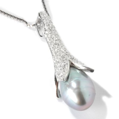 Sterling Silver Cubic Zirconia & Cultured Freshwater Pearl Pendant w/ Chain