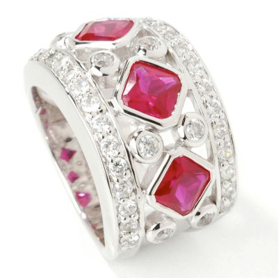 Sterling Silver Created Ruby & Brilliante Anniversary Band Ring