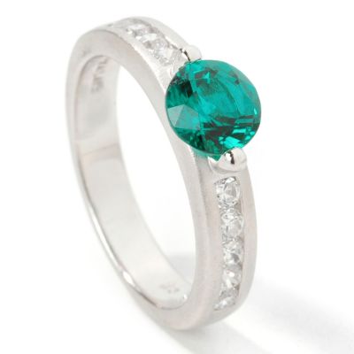 Sterling Silver / Platinum Created Emerald & Brilliante Solitaire Ring