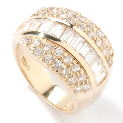 Sterling Silver / 18K Plated Baguette & Round Cut Brilliante Pave Ring