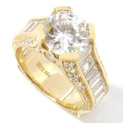 J308741 - Sterling Silver / Platinum or 18K Vermeil Round & Baguette Brilliante Ring