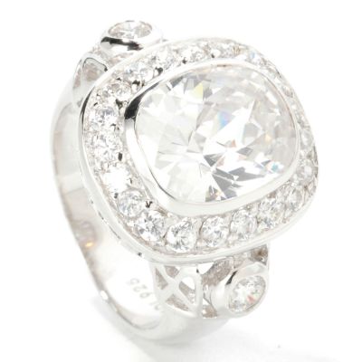 Sterling Silver / Platinum Cushion Cut Brilliante Bezel Set Ring