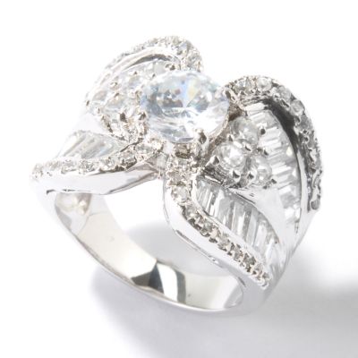 J308968 - Sterling Silver Round & Baguette Cut Brilliante Heart Shank Ring
