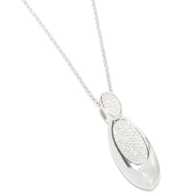 Sterling Silver Brilliante Pave Elongated Oval Drop Pendant w/ Chain