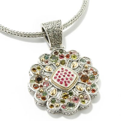 J309316 - Sterling Silver Multi-Colored Tourmaline & Sapphire Pendant w/ 18"Chain