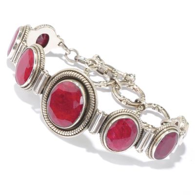 J309473 -  Sterling Silver 8.5" Oval Ruby, Blue Sapphire or Purple Sapphire Bracelet