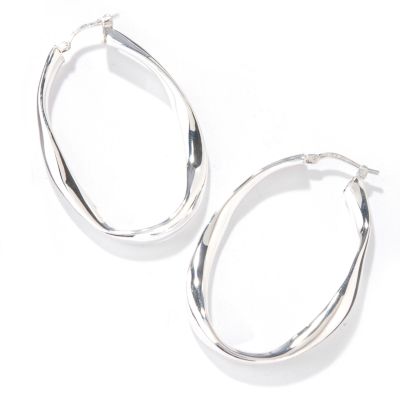 Sterling Silver Twisted Oval Hoop Earrings