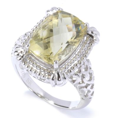 Sterling Silver Lemon Quartz Rope Design Ring