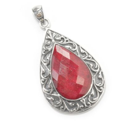 J309803 - Sterling Silver Ruby, Sapphire or Beryl Teardrop Pendant