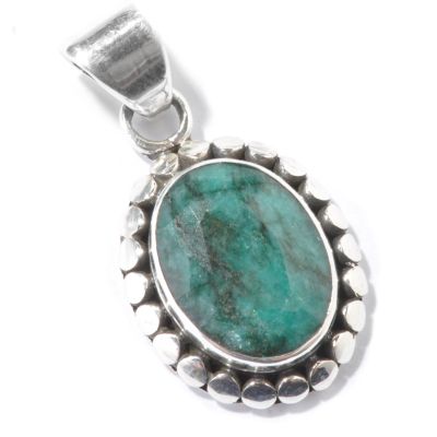 Sterling Silver Oval Cut Green Emerald Pendant