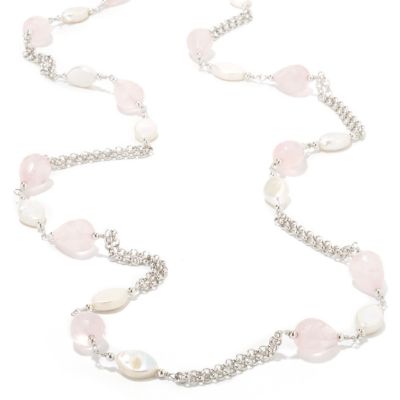 J309878 - Sterling Silver 51" Rose Quartz & Cultured Freshwater Pearl Necklace
