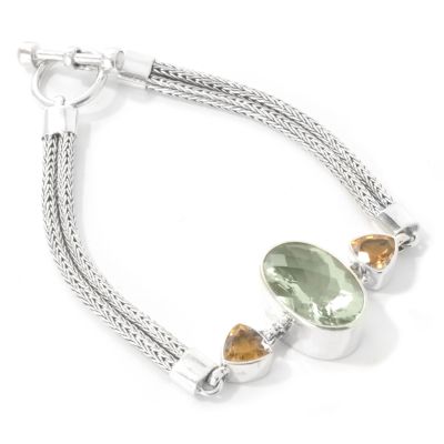 Sterling Silver 7" Green Amethyst & Citrine Bracelet