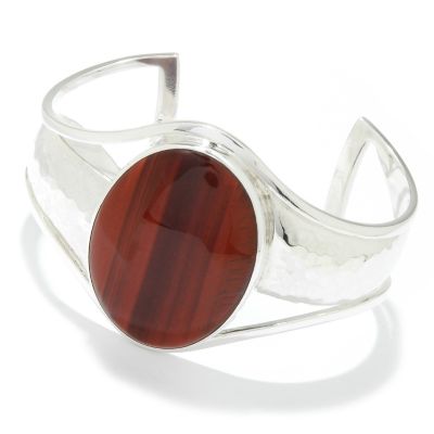 Sterling Silver 7" Red Tiger Eye Cuff Bracelet