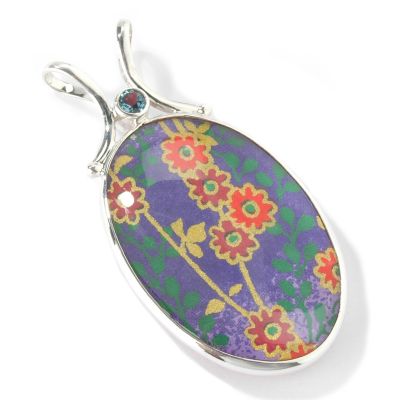 Sterling Silver Topaz & Garnet Japanese Paper Reversible Pendant