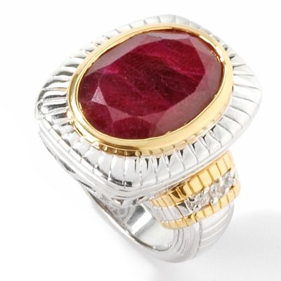 Sterling Silver / Platinum & 18K Vermeil Opaque Ruby / White Zircon Ring