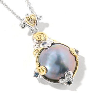 Sterling Silver / Palladium / 18K Vermeil Cultured Mabe Pearl & Gem Pendant