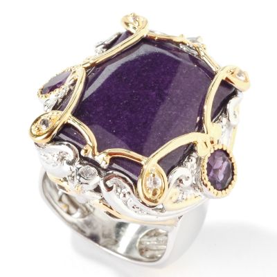 J311028 - Sterling Silver / Palladium / 18K Vermeil Purple Jade Multi-Gem Ring