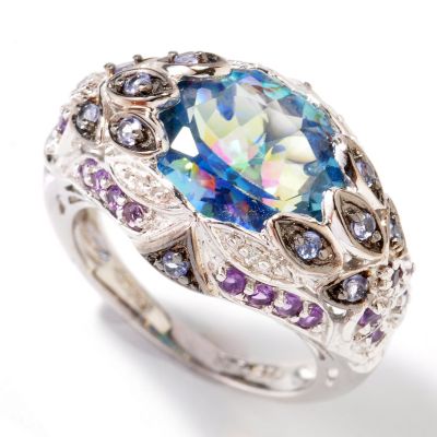 J311128 - Sterling Silver / 18K Vermeil Mystic Topaz & Multi-Gem Ring