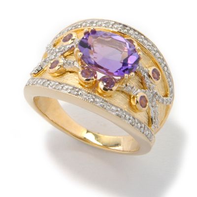 Sterling Silver / Platinum & 18K Vermeil Amethyst & Diamond Accent Ring