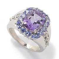 Sterling Silver / Platinum Amethyst, Blue-Violet Tanzanite & Diamond Ring