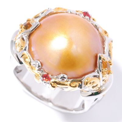 Sterling Silver/Palladium/ 18K Vermeil Mabe Cultured Pearl & Multi-Gem Ring