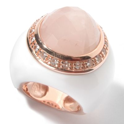 Sterling Silver / 18K Vermeil Rose Quartz, White Agate & Gem Ring