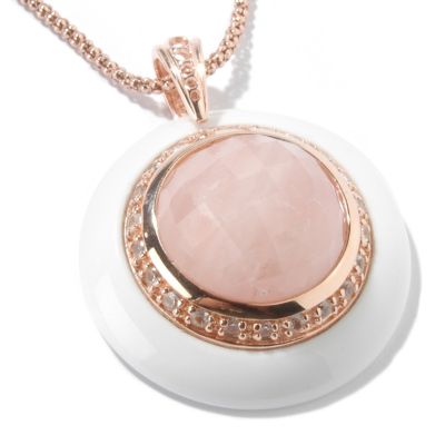 Sterling Silver / 18K Vermeil Rose Quartz & White Agate Pendant w/ Chain