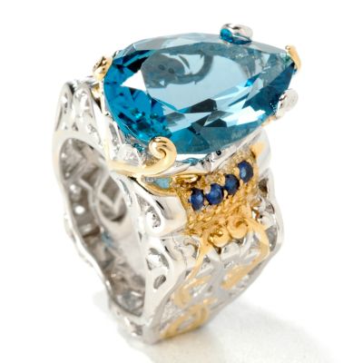 J311290 - Sterling Silver / Palladium / 18K Vermeil London Blue Topaz & Sapphire Ring