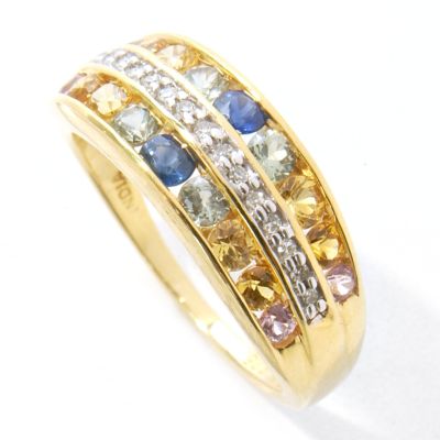 Sterling Silver / 18K Multi-Color Sapphire & Diamond Ring