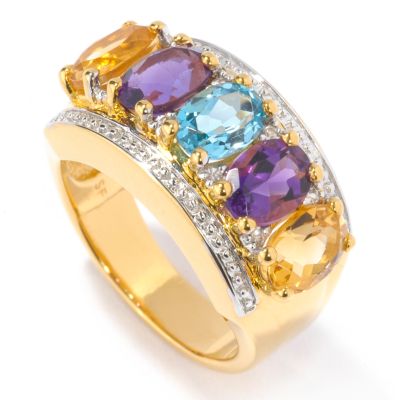 Sterling Silver / 18K Vermeil 5-Stone Multi-Gem & White Zircon Ring