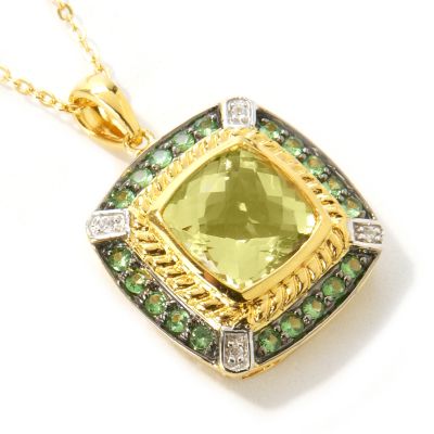 Sterling Silver / 18K Vermeil Ouro Verde & Multi-Gem Pendant w/ 18" Chain