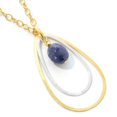 Sterling Silver / Platinum / 18K Opaque Gemstone Drop Pendant w/ 20" Chain