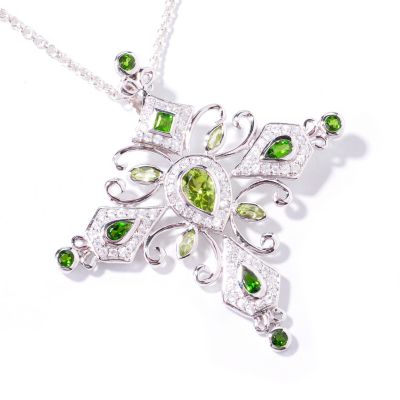 J311329 - Sterling Silver/Platinum Tourmaline, Chrome Diopside or Aquamarine Pendant