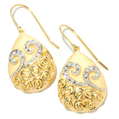 925 Fusion Diamond Accent Swirl Design Pear Shape Earrings