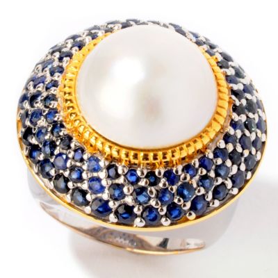 J311437 -  Sterling Silver / Platinum & 18K Vermeil Cultured Mabe Pearl Ring