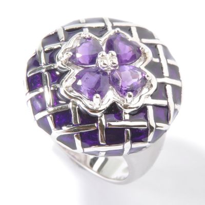 J311448 -  Sterling Silver / Platinum Heart Cut African Amethyst Ring