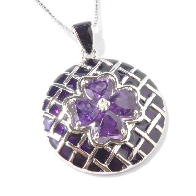 Sterling Silver / Platinum Heart Cut African Amethyst Pendant w/ Chain