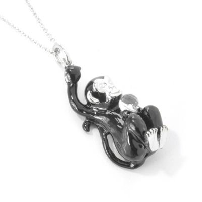 Sterling Silver / Platinum White Topaz Monkey Pendant w/ Chain