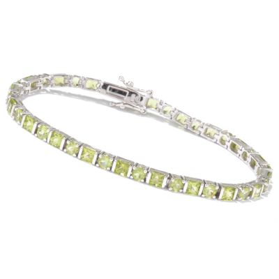 J311464 - Sterling Silver / Platinum 6.75", 7.5" or 8" Square & Round Cut Peridot Bracelet