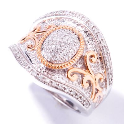 J311473 - Sterling Silver / Platinum & 18K Rose Vermeil Diamond Pave Ring