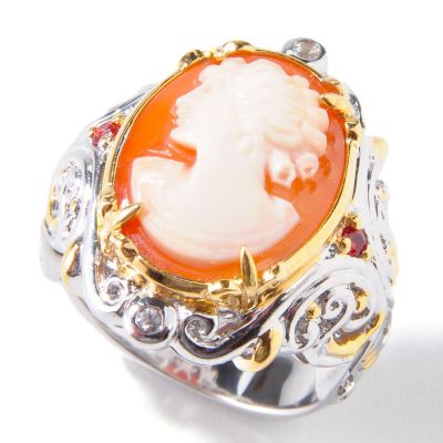 J311519 - Sterling Silver / Palladium / 18K Vermeil Italian Shell Cameo Ring