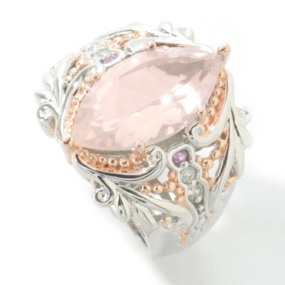 Sterling Silver / Palladium / 18K Rose Vermeil Marquise Rose Quartz Ring